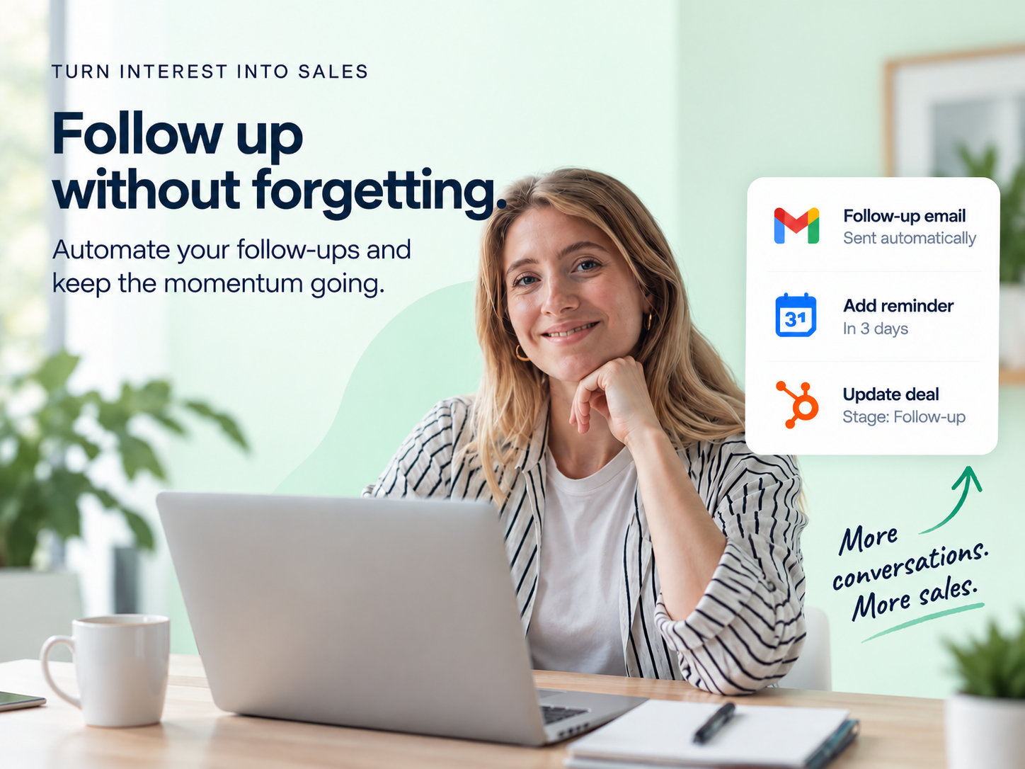 Automated follow-up workflow with email, calendar reminder and CRM